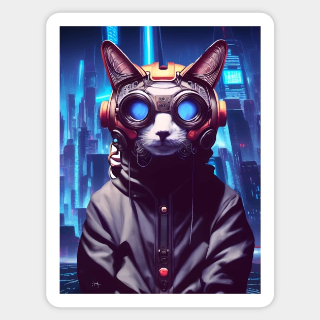 Cool Japanese Techno Cat In Japan Neon City Sticker by star trek fanart and more